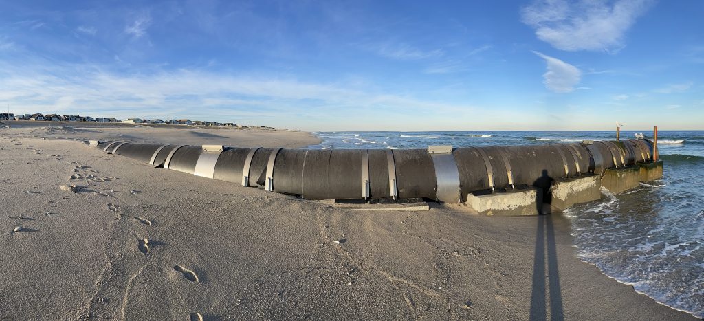 An outfall pipe north of Maryland Avenue in Point Pleasant Beach, exposed from the Feb. 2021 nor'easter. (Photo: Daniel Nee)