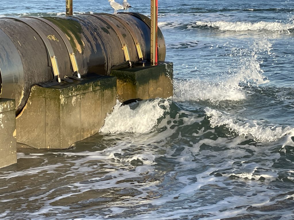 An outfall pipe north of Maryland Avenue in Point Pleasant Beach, exposed from the Feb. 2021 nor'easter. (Photo: Daniel Nee)