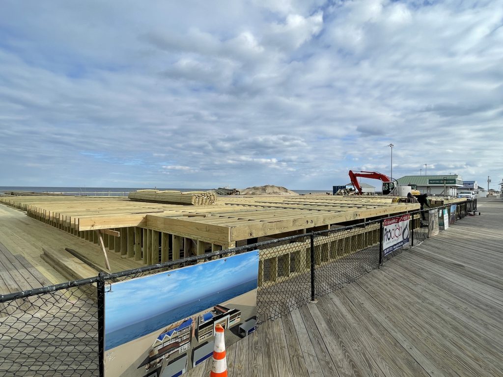 Construction of a beach club and entertainment venue progresses at Dupont Avenue along the Seaside Heights boardwalk, April 2, 2021. (Photo: Daniel Nee)