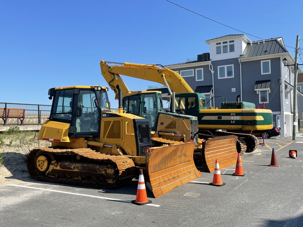 Equipment staged for a second round of repairs in Ortley Beach, June 2021. (Photo: Daniel Nee)