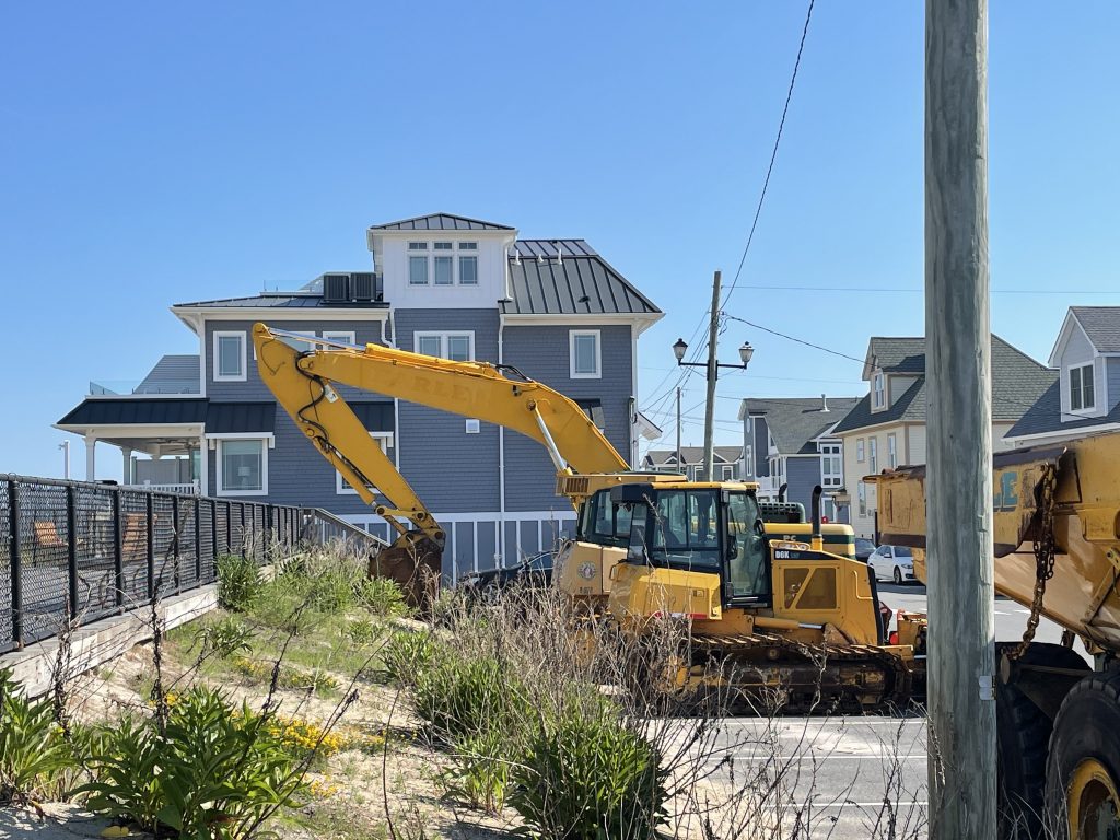 Equipment staged for a second round of repairs in Ortley Beach, June 2021. (Photo: Daniel Nee)