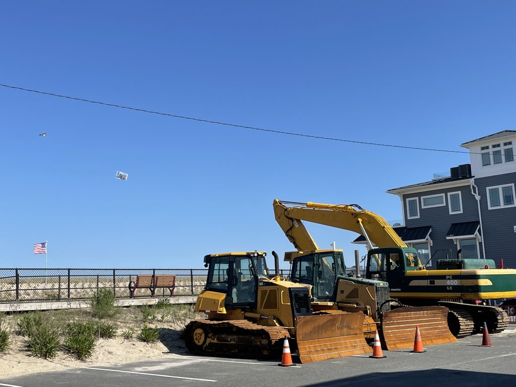 Equipment staged for a second round of repairs in Ortley Beach, June 2021. (Photo: Daniel Nee)