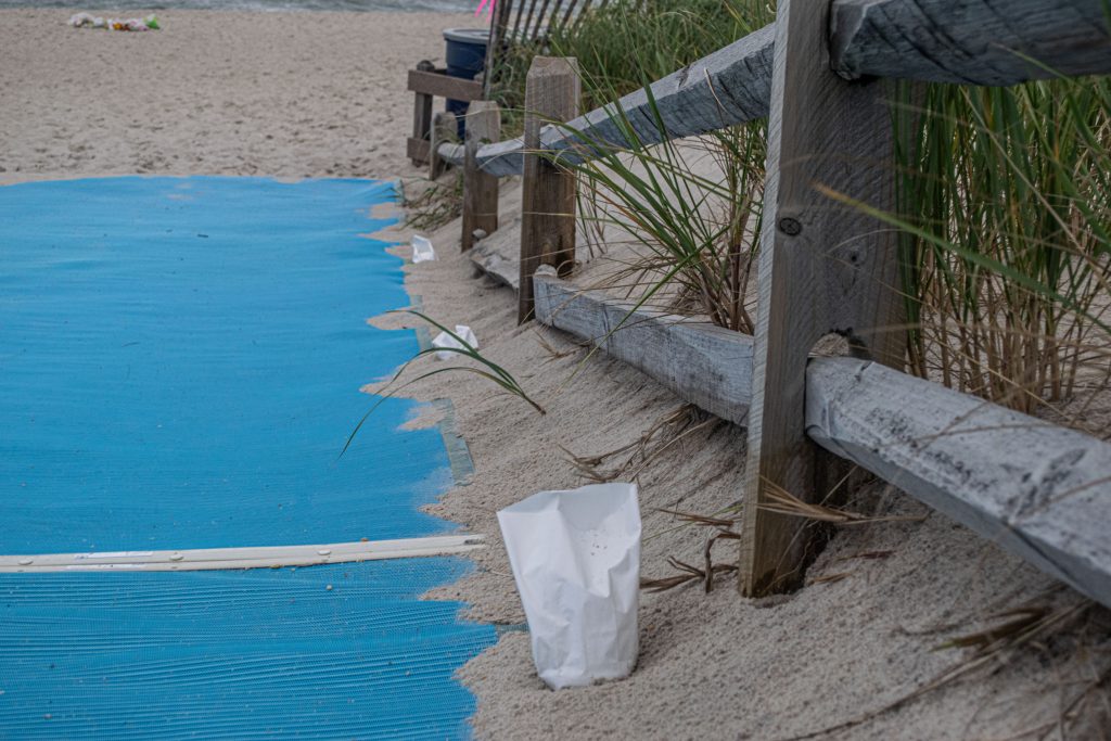 A memorial set up at the 21st Street Beach in South Seaside Park honoring lifeguard Keith Pinto, Sept. 2021. (Photo: Daniel Nee)