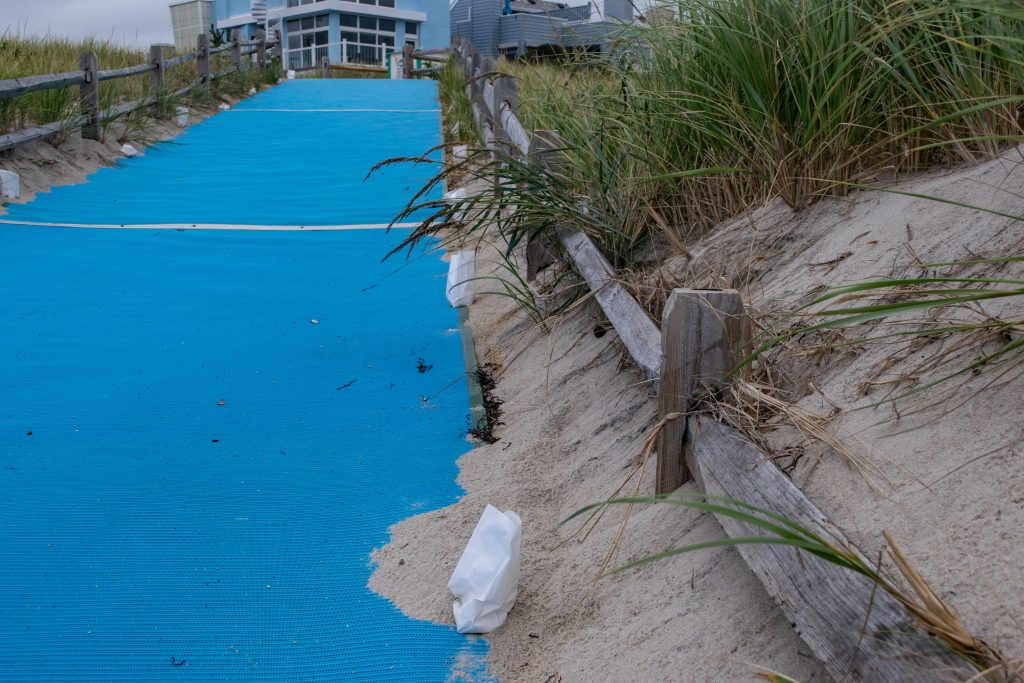 A memorial set up at the 21st Street Beach in South Seaside Park honoring lifeguard Keith Pinto, Sept. 2021. (Photo: Daniel Nee)