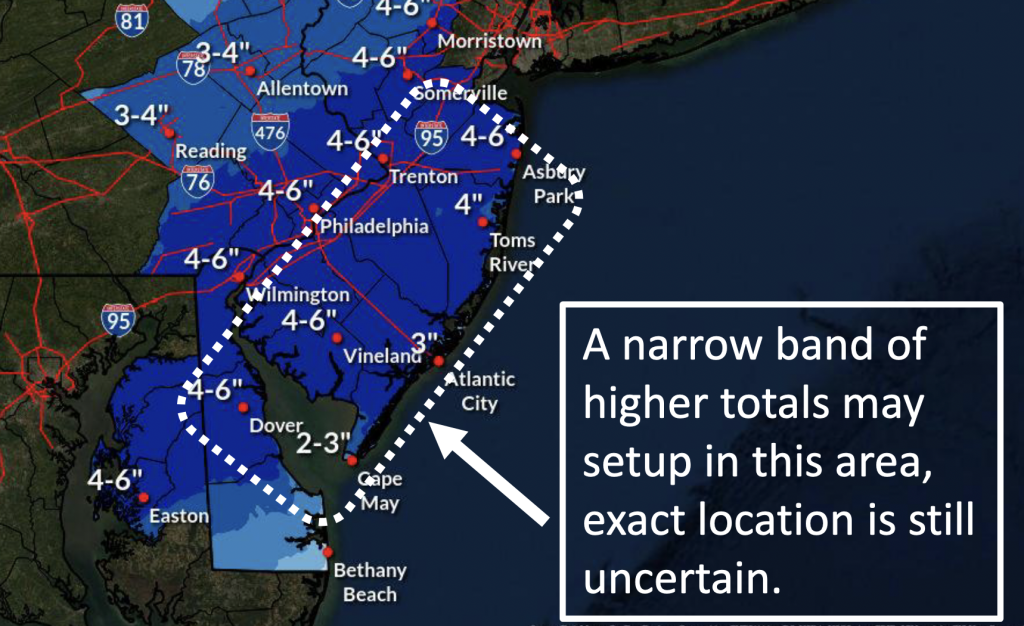 Forecast snow totals for the Jan. 7, 2022 snow event. (Credit: NWS)