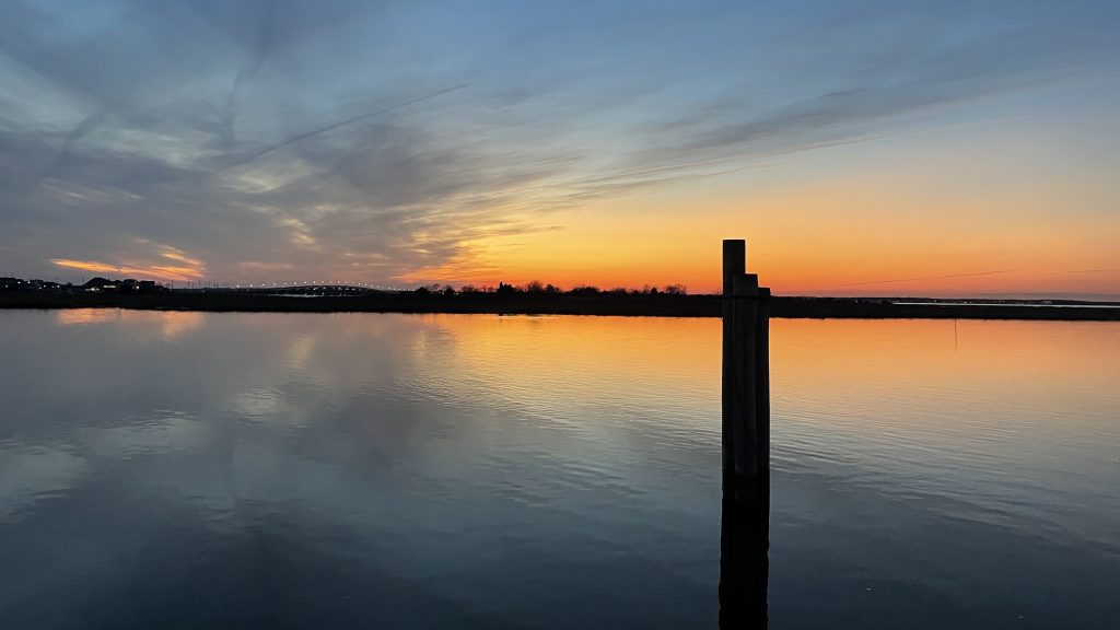 A glowing sunset with signs of spring, Feb. 26, 2022, in Seaside Park, N.J. (Photo: Daniel Nee)