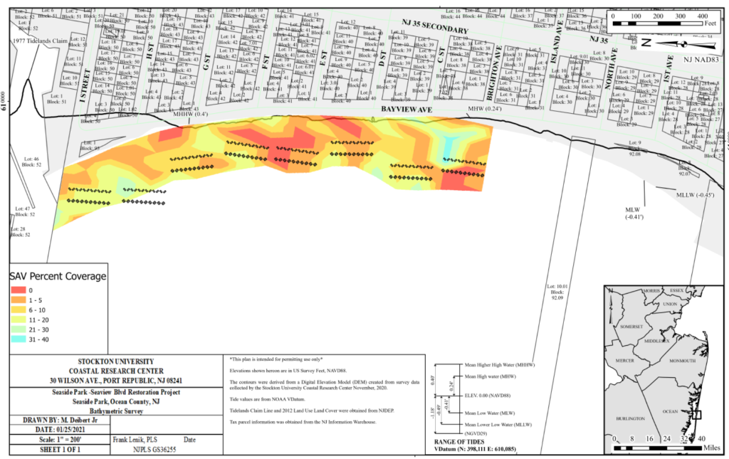 A map showing a proposed addition of sand and oyster reefs along Seaside Park's bayfront. (Credit: Seaside Park Borough)