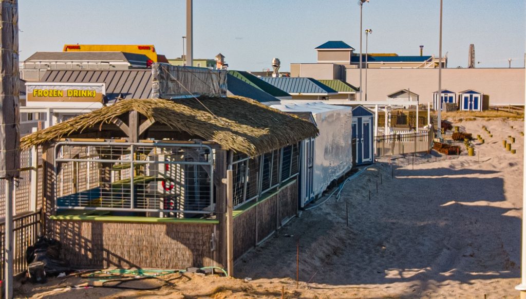 Funtown Pier, with materials staged for reconstruction, March 2022, Seaside Park, N.J. (Photo: Daniel Nee)