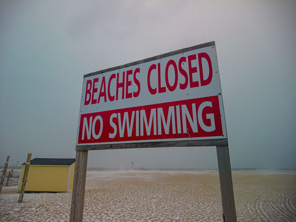 A frozen beach in Point Pleasant Beach, N.J., during a storm March 12, 2022. (Photo: Daniel Nee)