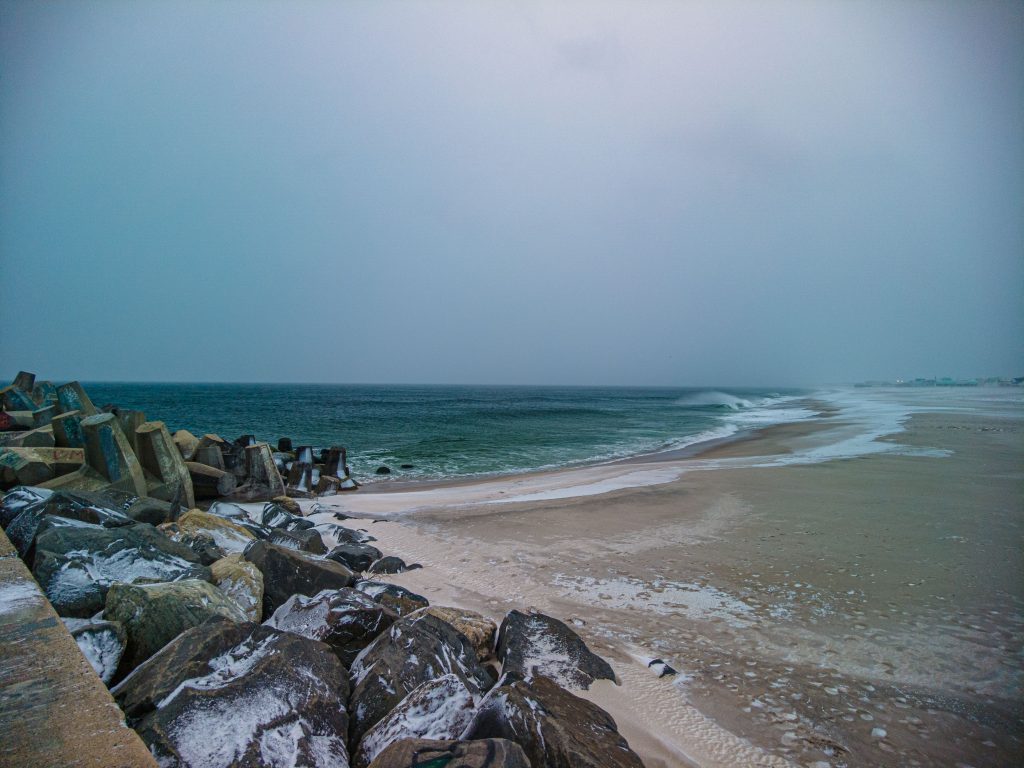 A frozen beach in Point Pleasant Beach, N.J., during a storm March 12, 2022. (Photo: Daniel Nee)