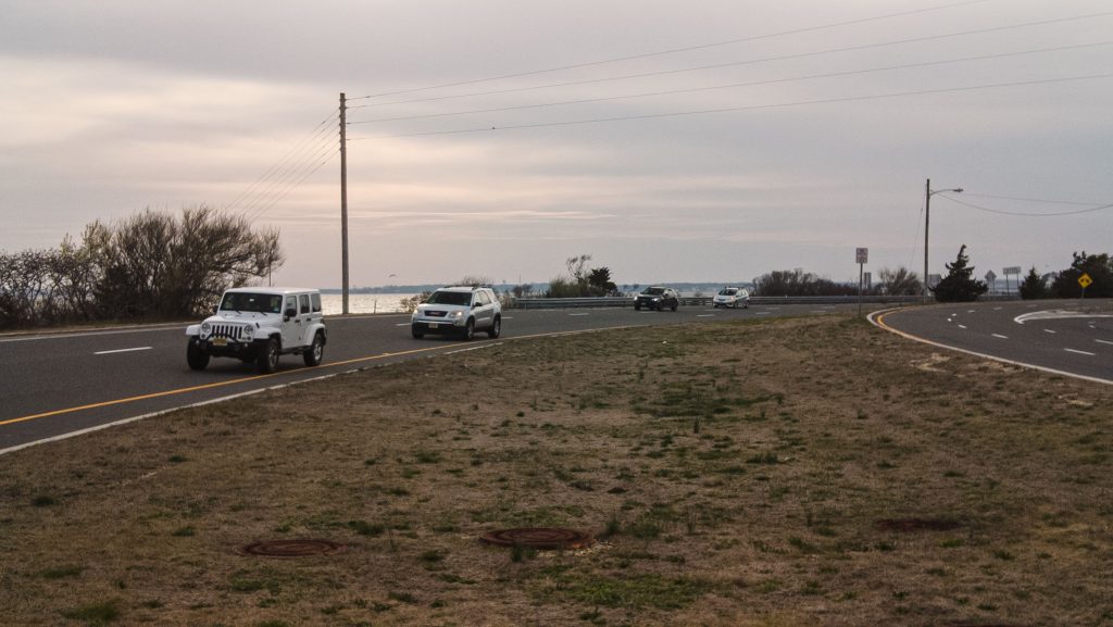 The southbound entrance to the barrier island along Route 37 to 35. (Photo: Daniel Nee)