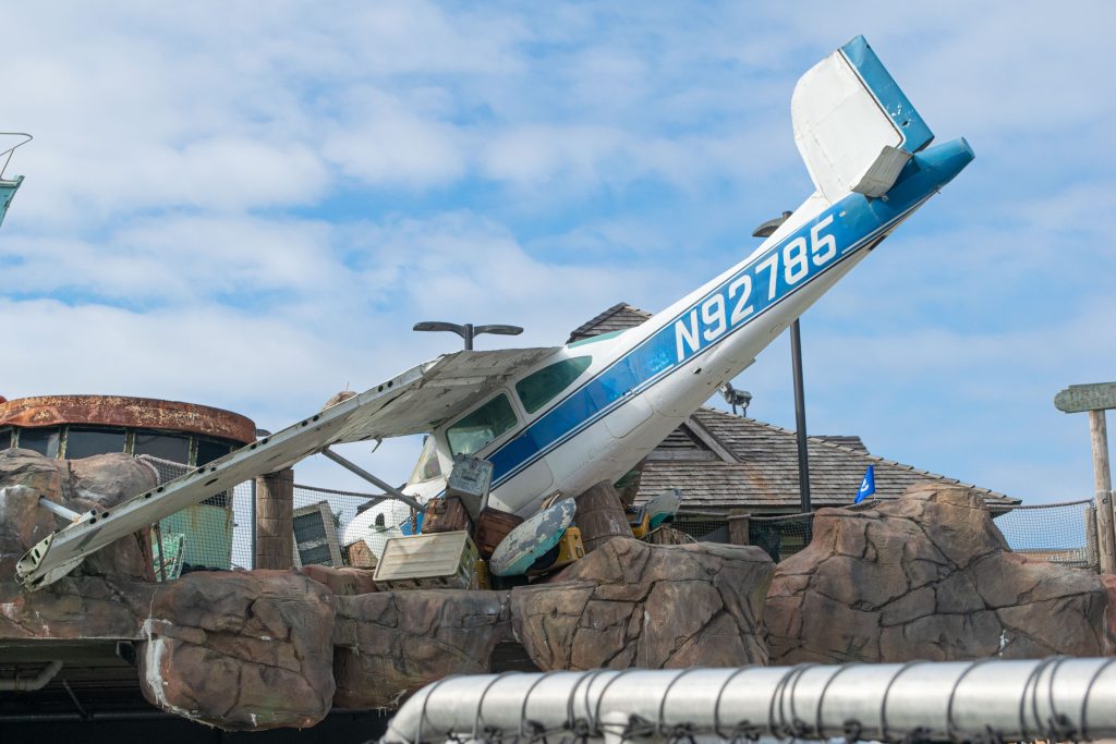 A Cessna 182N Skylane on display at Smuggler's Quay Adventure Golf, at Casino Pier in Seaside Heights, N.J., May 2022. (Photo: Daniel Nee)