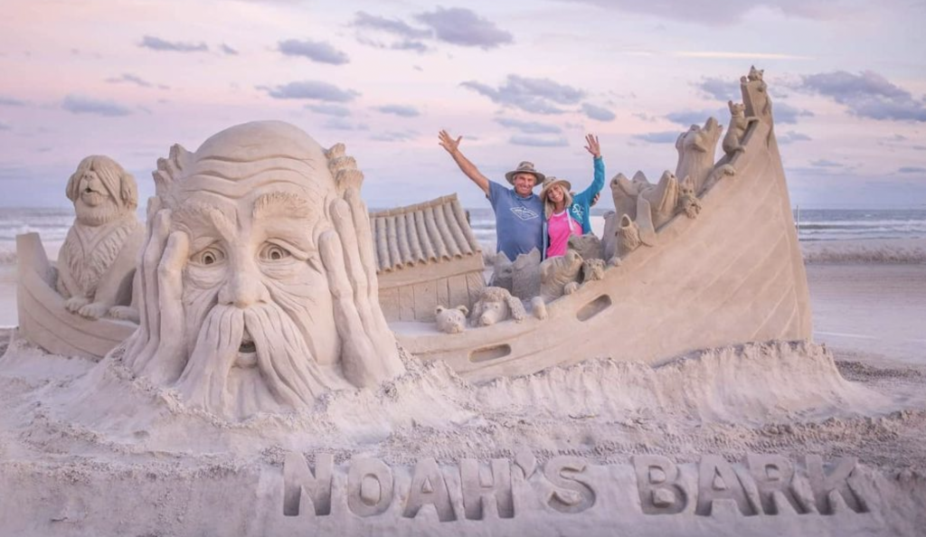 John and Laura Gowdy show off one of their famous sand sculptures. (Photo: Laura Gowdy/Instagram)