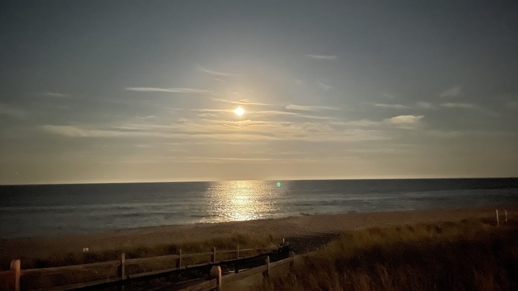 The 'Supermoon' rises over the ocean in Normandy Beach, N.J., Aug. 11, 2022. (Photo: Daniel Nee)