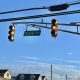 Traffic lights blink yellow on Route 35, Oct. 17, 2022. (Photo: Daniel Nee)