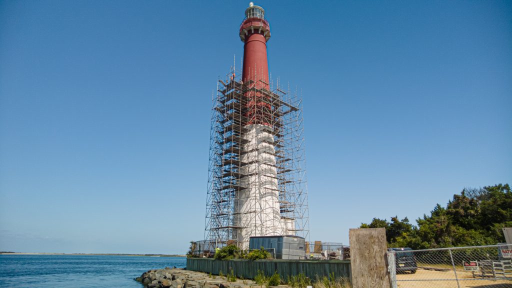 Barnegat Lighthouse under maintenance, Sept. 2022. (Photo: Daniel Nee)