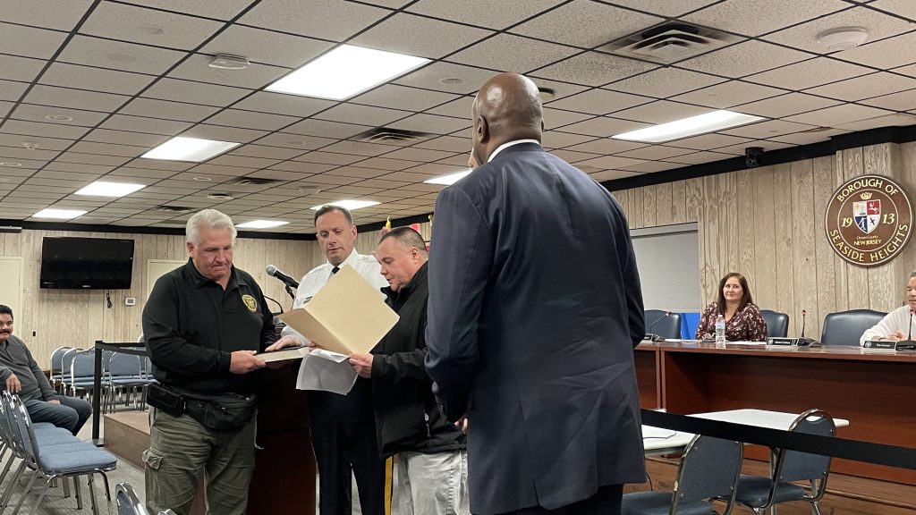 Capt. Jon Lombardi is sworn into his new rank at the Seaside Heights Police Department. (Photo: Daniel Nee)
