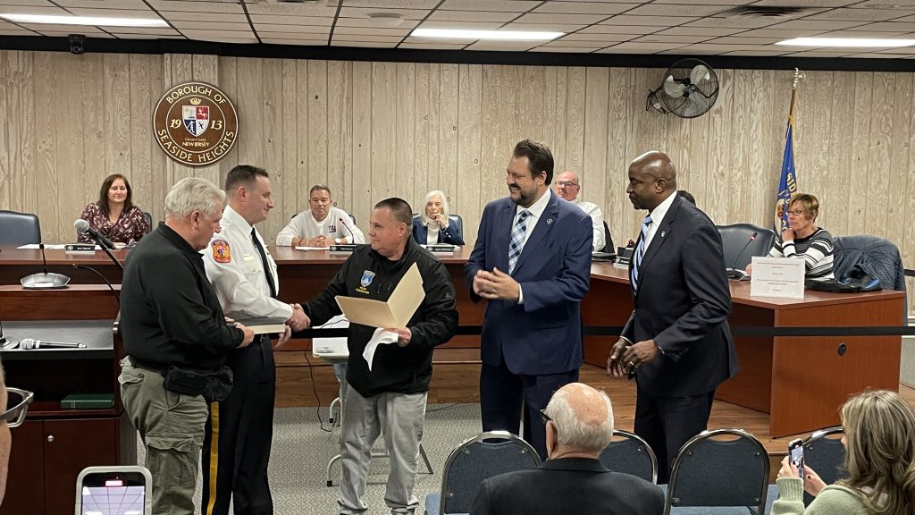 Capt. Jon Lombardi is sworn into his new rank at the Seaside Heights Police Department. (Photo: Daniel Nee)