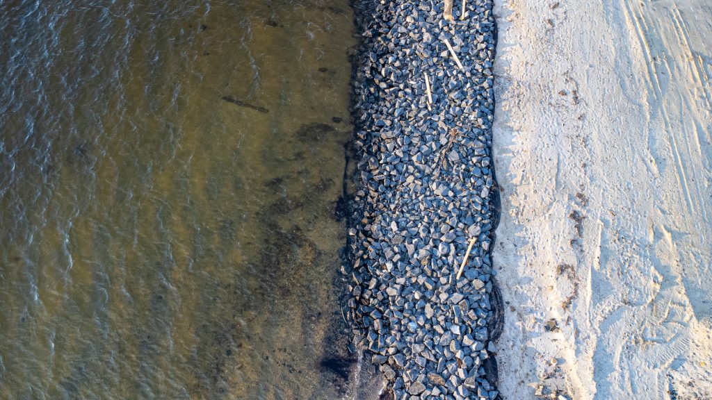 A living shoreline revetment project is largely complete at Seaside Heights' south bayfront area, Jan. 5, 2023. (Photo: Daniel Nee)