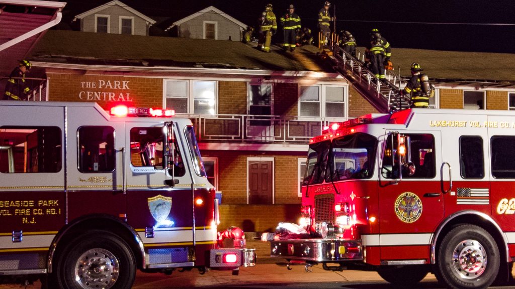 Firefighters drill at the former Park Central Apartments, Seaside Park, N.J., Feb. 23, 2023. (Photo: Daniel Nee)