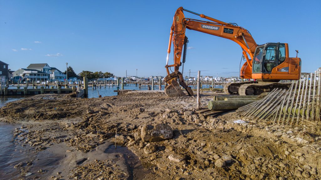 A shoreline project gets underway near the J Street Marina in Seaside Park, March 2023. (Photo: Shorebeat)