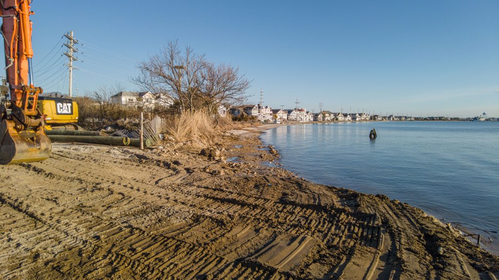 A shoreline project gets underway near the J Street Marina in Seaside Park, March 2023. (Photo: Shorebeat)