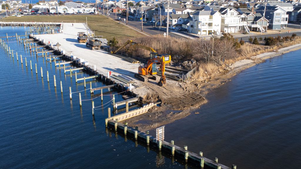 A shoreline project gets underway near the J Street Marina in Seaside Park, March 2023. (Photo: Shorebeat)