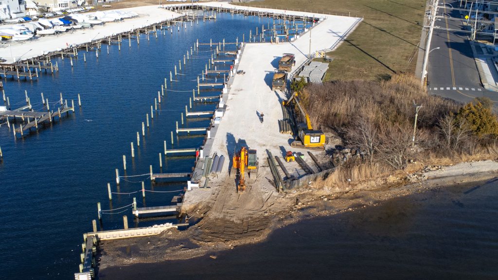 A shoreline project gets underway near the J Street Marina in Seaside Park, March 2023. (Photo: Shorebeat)