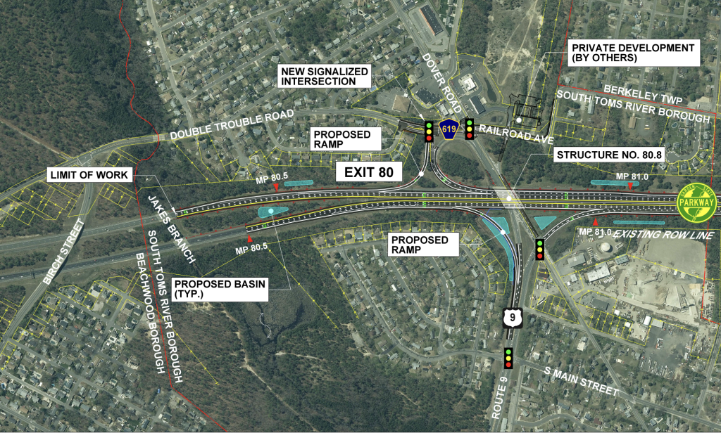 Proposed changes to the Garden State Parkway interchanges in the Toms River area. (Credit: NJ Turnpike Authority)