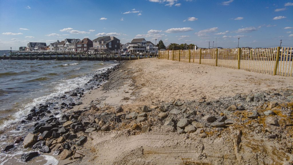 A project to build up the shoreline near the J Street Marina in Seaside Park, N.J., is completed in time for the 2023 spring. (Photo: Shorebeat)