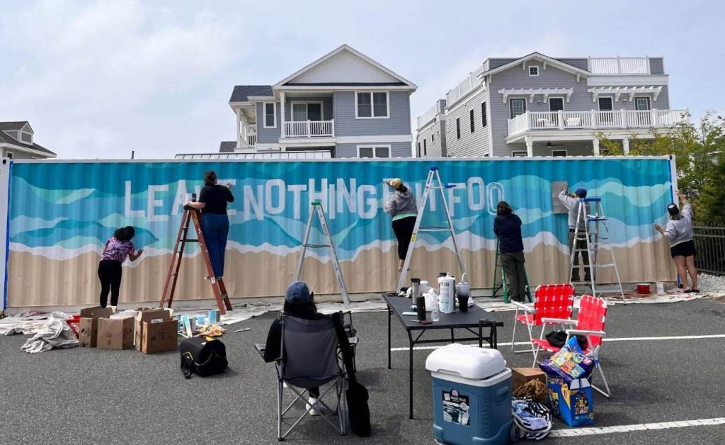 A mural designed by Toms River East students on a shipping container used for storage in Ortley Beach, May 2023. (Photo: Shorebeat)