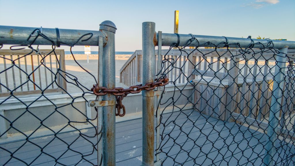 Blocked-off access points to the beach along Jenkinson's Boardwalk, Point Pleasant Beach, Sept. 20-21, 2023. (Photo: Shorebeat)