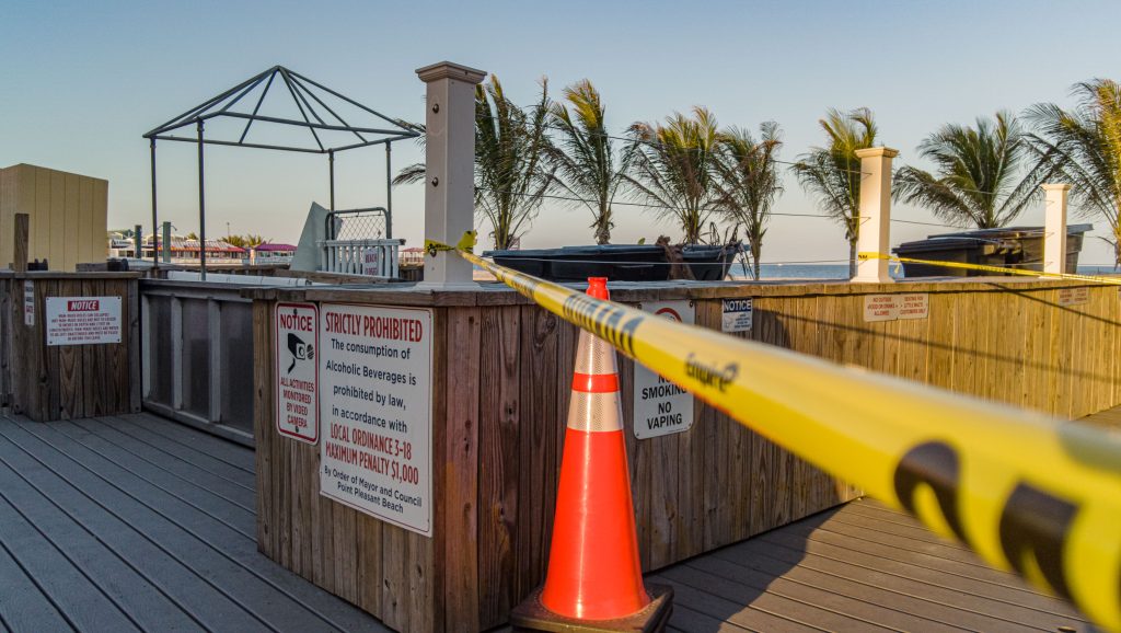 Blocked-off access points to the beach along Jenkinson's Boardwalk, Point Pleasant Beach, Sept. 20-21, 2023. (Photo: Shorebeat)