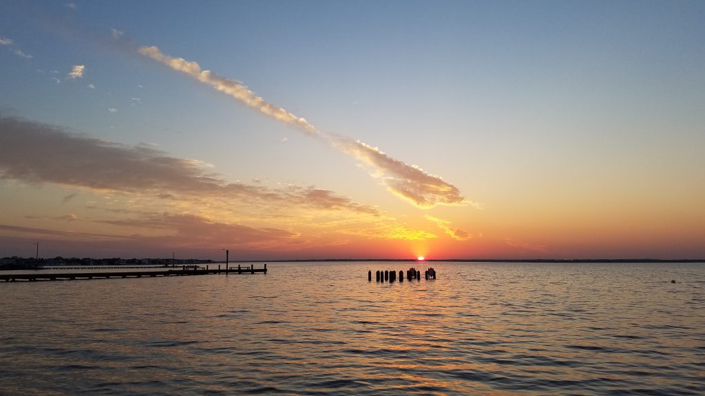 Sunset, Nov. 7, 2023 behind Barnegat Bay at the Lavallette bayfront. (Photo: Shorebeat)