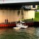 Crews rescue a sailboat wedged under the Route 88 bridge in Point Pleasant Borough, June 6, 2025. (Credit: Point Pleasant Borough Fire Department)