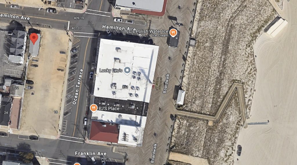 The property at 15 Hamilton Avenue and 16 Franklin Avenue, Seaside Heights, N.J. (Credit: Google Earth)
