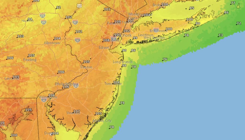 Heat index forecast, June 24, 2025. (Credit: National Weather Service)