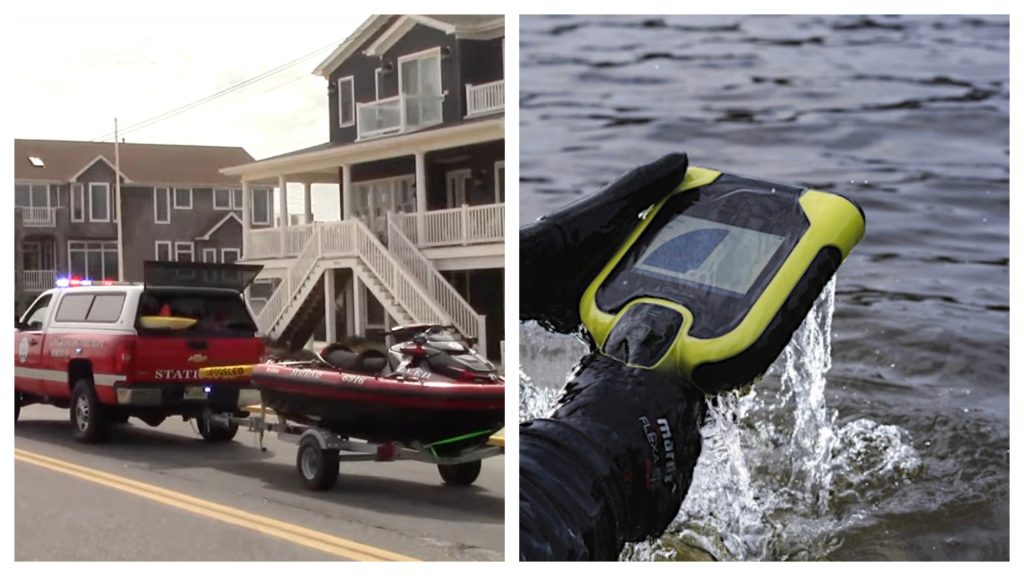 A Lavallette Fire Company vehicle rushes to a water rescue (left); the AquaEye device (right). (File Photos)