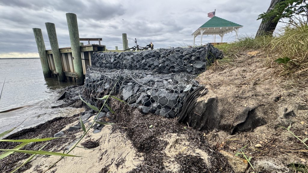 A completed shoreline restoration project near the 14th Avenue pier in Seaside Park, Aug. 2025. (Photo: Shorebeat)