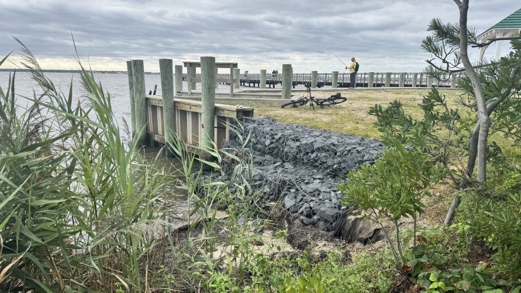 A completed shoreline restoration project near the 14th Avenue pier in Seaside Park, Aug. 2025. (Photo: Shorebeat)