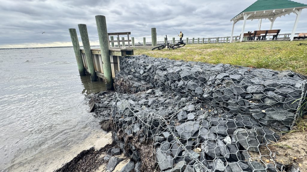 A completed shoreline restoration project near the 14th Avenue pier in Seaside Park, Aug. 2025. (Photo: Shorebeat)