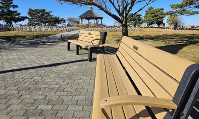 Lavallette's new benches are unveiled at a ceremony in November. (Photo: Vicki Centanni Guy/ Lavallette Boardwalk/ Facebook)