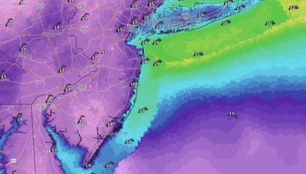 Wind speed and direction forecast for Monday, Oct. 13, 2025. (Credit: NWS)