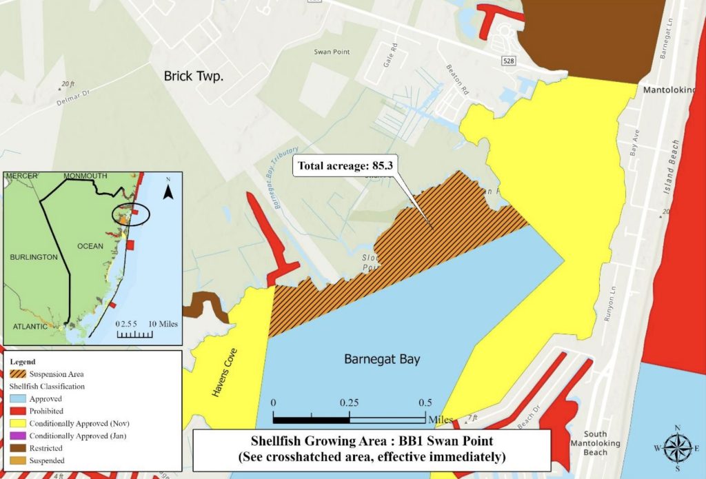 Swam Point shellfishing closure map. (NJDEP)
