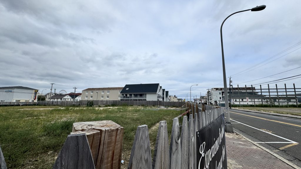 A sign advertising redevelopment at the 'steel structure' site on the Boulevard in Seaside Heights, Sept. 2025. (Photo: Shorebeat)