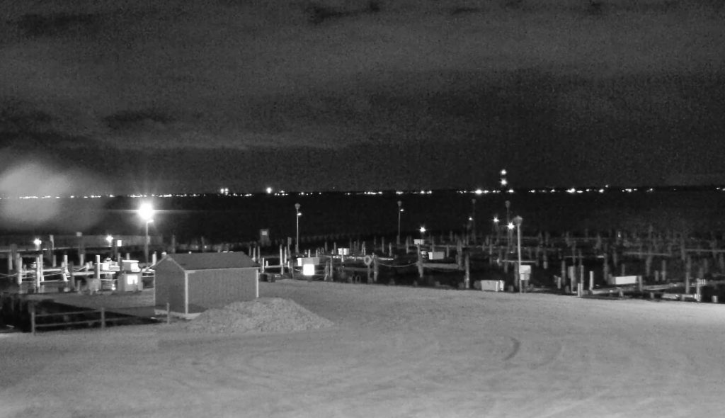Nighttime shots of the osprey nest and J Street Marina from the Seaside Park, NJ webcam. (Screenshot)
