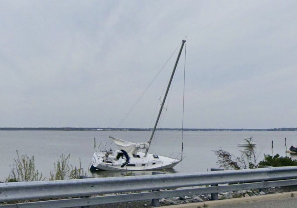 A sailboat abandoned in Seaside Park since 2024. (File Photo)