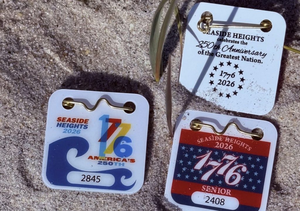 Special Seaside Heights beach badges honoring the 250th anniversary of the founding of the United States.