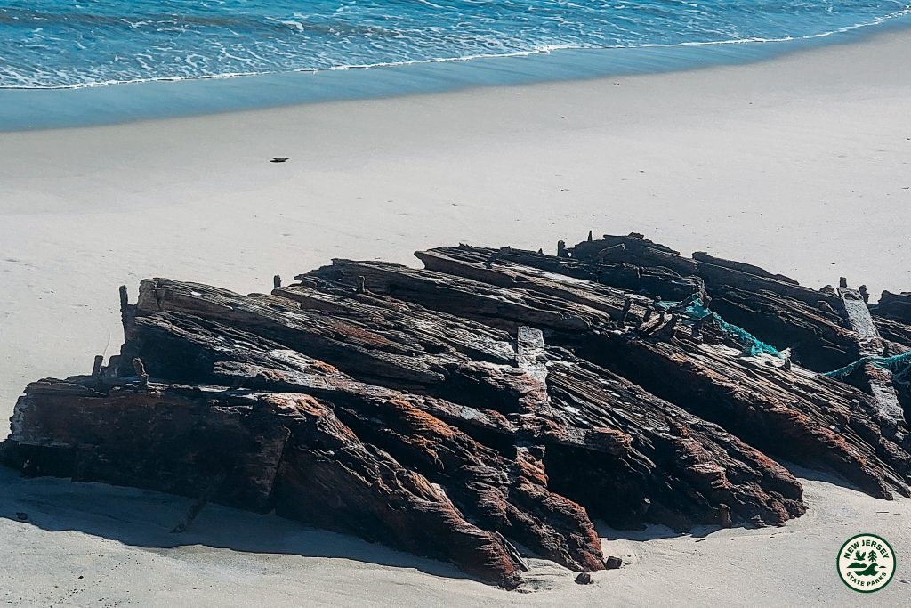 The wreck of the Lawrence N. McKenzie, uncovered at Island Beach State Park, Jan.-Feb. 2026. (Photo: IBSP)