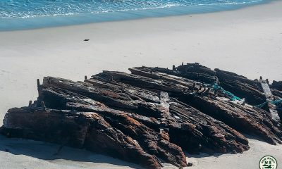 The wreck of the Lawrence N. McKenzie, uncovered at Island Beach State Park, Jan.-Feb. 2026. (Photo: IBSP)